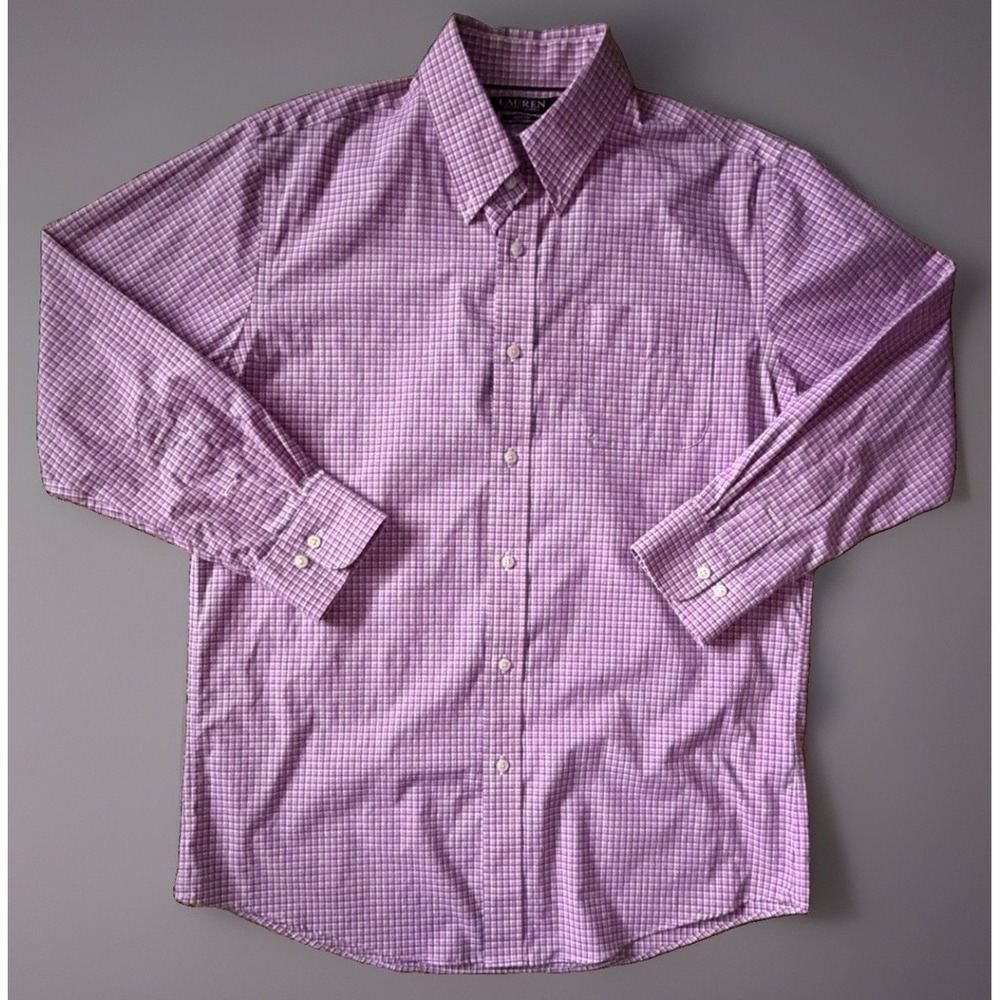 Lauren Ralph Lauren Button Up Shirt Black Label Pink Blue Plaid 16.5 32/33 JBHS